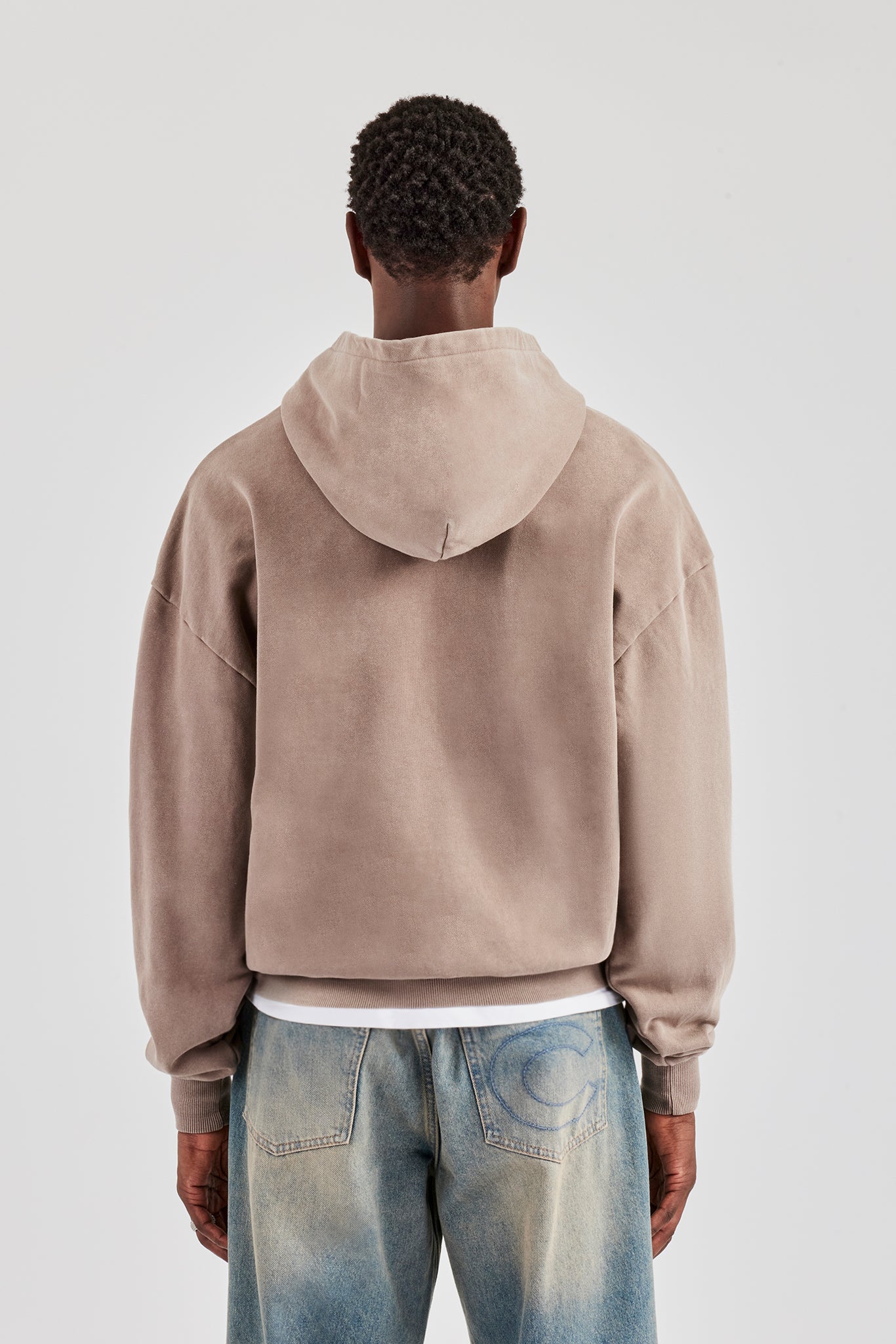 Washed Zip Through Hoodie - Taupe